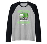 Kids A Girl Who Loves Garbage Trucks Birthday Party Toddlers Raglan Baseball Tee