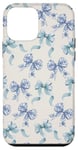 Coque pour iPhone 12 mini Charmant ruban en toile bleue et blanche avec nœuds en forme de fleur