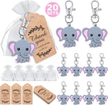 IZoeL 20 Sets Baby Shower Guest Gift,Baby Elephant Keychains 20 Organza Bags 20