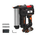 WORX NITRO - Agrafeuse et Cloueuse Électrique Sans Fil - 2 en 1 - Capacité de 100 Clous - Pistolet à Clous à Tête Plate et Agrafeuse - Livrée avec Batterie et Chargeur - 2 Ah - WORX WX840