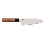 KAI Seki Magoroku Redwood Santoku Knife 17.0 cm blade length - 1K6 stainless carbon steel with 57 (±1) HRC - high-gloss polished blade - pakkawood redwood - handcrafted in Japan