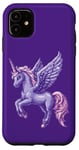 Coque pour iPhone 11 Purple Pegasus Unicorn – Pixel Art Magic pour enfants et adolescents