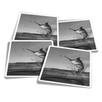 4x Square Stickers 10 cm - BW - Marlin Swordfish Sea Creature  #43187