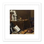 Pieter Claesz Vanitas Still Life With The Spinario 8X8 Inch Square Wooden Framed Wall Art Print Picture with Mount