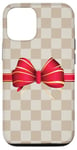 Coque pour iPhone 12/12 Pro Vanilla White Coffee Red Bow Checkered classic pattern