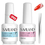 Saviland Liquid Nail Latex Set – 2PCS Latex Tape for Nails Art Peel Off Cuticle Nail Polish Guard Skin Barrier Protector Gel Polish Manicure Starter Kit for Nail Salon Home DIY (Blue & Pink)