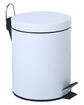 Buckingham White Pedal Waste Trash Bin Office Bathroom Kitchen with Plastic Inner Bucket, Metal, 3 Litre