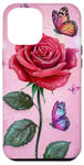 Coque pour iPhone 15 Plus Adorable rose rouge et papillon avec étoiles et papillons roses