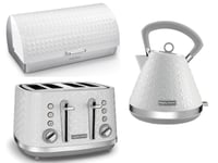 Morphy Richards Vector White Kettle Toaster & Dimension Bread Bin Kitchen Set