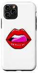 Coque pour iPhone 11 Pro Sexy Red Lips Pink Tongue Lick Kiss Me Rouge à lèvres brillant