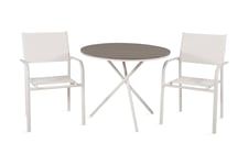 Parma Caféset Rund Ø90 cm + 2 Santorini Karmstolar - Brun/Vit Cafegrupp & cafeset Grå,Vit Venture Home