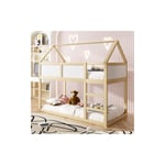 Lit superposé enfant 90200 cm lit superposé bas lit mezzanine avec escalier cadre en bois massif Beige