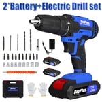 21V Cordless Drill Electric Screwdriver Impact Driver Combi Drills Kit+ Battery