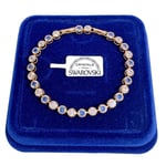 Bracelet Tennis Billes 5mm Bleu Pl. or Jaune 18k Avec Cristaux de Swarovski B06C