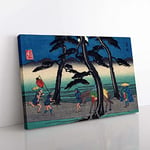 Big Box Art Akasaka Station by Utagawa Hiroshige Painting Canvas Wall Art Print Ready to Hang Picture, 76 x 50 cm (30 x 20 Inch), Turquoise, Blue, Gold