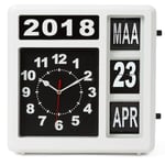 Perel Horloge carrée avec Calendrier à Bascule, idéale pour Les malvoyants et Les Personnes atteintes d'Alzheimer ou de démence, analogique, 31 x 31 cm, Blanc/Noir, Version néerlandaise