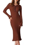 GRACE KARIN Birthday Christmas Valentine's Day Dress High Waist Slim Fit Bodycon Dress Casual All-Day Midi Dress Caramel L