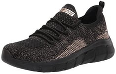 Skechers Women's BOBS B Flex Fall Sparks Sneaker, Black Engineered Knit/Gold Trim, 4 UK