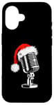 Coque pour iPhone 16 Bonnet de Père Noël avec microphone - Style vintage - Karaoké - Amoureux de Noël