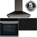Black 10 Function True Fan Single Oven, 5 Zone Induction Hob & Chimney Extractor