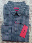 New Hugo BOSS mens green blue checked extra slim casual smart suit shirt MEDIUM