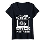 Womens Family Unpaid Tech Computer Engineer V-Neck T-Shirt