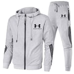 Män Under Armour Sport Huvtröja & Byxor Set Långärmad Hel Dragkedja Hoodie Sweatshirt Jacka + Joggingbyxor Sweatpants Outfit Grey M