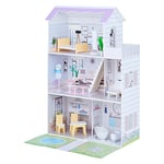 Olivia's Little World Lavender Grand 3-Story Wooden Doll House with Balcony and 16-pc. Accessory Set for 12" Dolls, White with Lavender accents