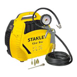 Stanley Compresseur à Air 8 Bar - Compresseur Voiture Portatif Sans Huile avec Outils Pneumatiques - Incl. Tuyau d'Air 3M, Pistolet à Air avec Manomètre et 3 Buses - Jaune