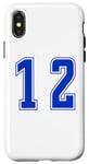 Coque pour iPhone X/XS Bleu Royal Numéro 12 Équipe Junior Sports Uniforme Numéroté