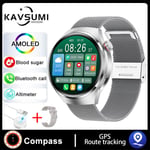 Gps-Älykello Huawei Xiaomi Gt4 Pro -Kelloille Ip68 Vedenpitävä Verensokerimittari Ai Voice Bluetooth Call Smartwatch 2024_Silver Mesh Belt