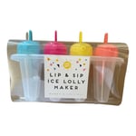 4Pk Sip Ice Lolly Maker, Ice Pop Smoothie Popsicle Ice Cream Mould Tray with Box