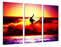 Tableau Moderne Photographique, Impression sur bois, Surfer, Coucher de soleil en mer, Sport, 97 x 62 cm, ref. 26661