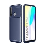 Huawei Y6p - Gummi cover i Børstet Design - Blå