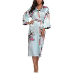 GROPC Women Satin Dressing Gown,Valentines Day Sexy Lingerie Silk Silky Peacock Print Babydoll Kimono Bridal Wedding Long Robe Dress Bathrobe Nightie Sleepwear For Friend Gift,Light Blue,M