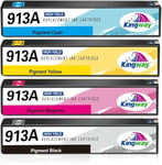 KINGWAY 913A Cartouches d'encre Compatibles avec HP 913 913A pour HP PageWide 377dw 477dw 452dw 352dw 452dwt 477dn 477dwt 552dw 577dw 577z MFP P5250dw MFP P57750dw (Noir Cyan Magenta Jaune)