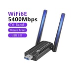 5400 Mbps WiFi 6E Nätverkskort USB 3.0 WiFi-adapter - Band 2.4G 5G 6G Wifi-mottagare Dongle för Windows 11 Black