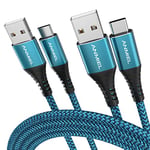 ANMIEL USB C Cable 2 Pack 3M 3A Fast Charge QC3.0 USB A to USB C Charger Cable, Nylon Braided Type C Cord Compatible with Samsung Galaxy S21 S20 Z Flip 3 Note 20 LG V50 Pixel PS5 (green)