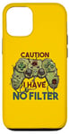 Coque pour iPhone 15 Pro Drôle sarcastique Gamer Humour Caution I have no filter joke