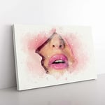 Big Box Art Pink Lips Breaking Through in Abstract Canvas Wall Art Print Ready to Hang Picture, 76 x 50 cm (30 x 20 Inch), White, Beige, Mauve, Maroon