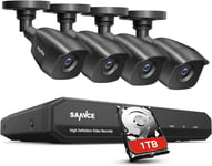 SANNCE 8 Channel 1080P Outdoor CCTV Camera System, 4pcs 1080P Weatherproof Home