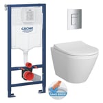 Grohe - Pack wc Bâti-support Rapid sl + Vitra Integra wc sans bride + abattant soft close + Plaque de commande wc Skate Cosmopolitan