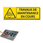 Plaque gravée autocollante 30x10 cm "Maintenance en cours" fond jaune