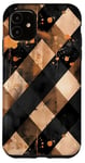 Coque pour iPhone 11 Aquarelle noire ethnique marron classique à carreaux