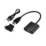 Adaptateur HDMI vers VGA avec c&acirc;ble Audio, connecteur Micro Mini HDMI de Type T pour PS3, PS4, Xbox360, noir