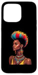 Coque pour iPhone 15 Pro Max Rainbow Dashiki Cheveux naturels pour femme tribale africaine