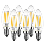 LVWIT Led E14 Candle Filament Bulbs, 5.5W Candle Bulb Warm White,60W Equivalent,2700K,806Lm, C35 Glass Candle Bulbs, Chandeliers, Ceiling Light Fittings,Non-Dimmable (Pack of 6)