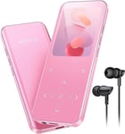 AGPTEK MP3 32Go Bluetooth 5.3, 2,4" Écran Coloré Lecteur Musique Portable avec Haut-Parleur Son HiFi avec Radio FM, Enregistreur Line-in, Baladeur MP3 Sport Support Carte 128Go, Rose