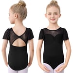 boruizhen Fille Justaucorps Gymnastique Tenue de Danse Classique Filles Manche Courte Justaucorps de Ballet pour Enfant Noir 8-10 Ans