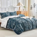 Tokokimo Housse de Couette 240 x 260 avec 2 Taies d'oreiller 65x65 cm - Motif de Branche Réversible - Parure de lit 240 x 260 cm - 100% Microfibre Parure Couette avec Fermetures éclair, Bleu Marine